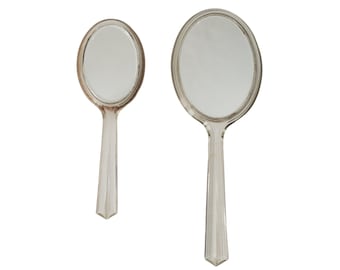 1960s Lucite Double Hand Mirror and Hair Brush Flare Plastic Hand Mirror