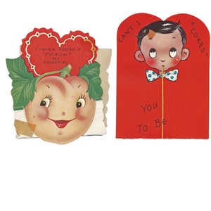 Vintage Valentine Greetings Cards by A-Meri-Card, 2 Card Set, Peaches and Soda