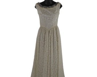 1950s Ivory Lace Overlay Wedding Dress, Needs TLC