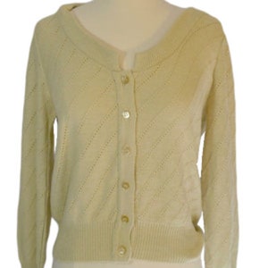 Suéter básico tipo cárdigan color crema de los años 60 de Sears Jr Bazaar, talla extra pequeña