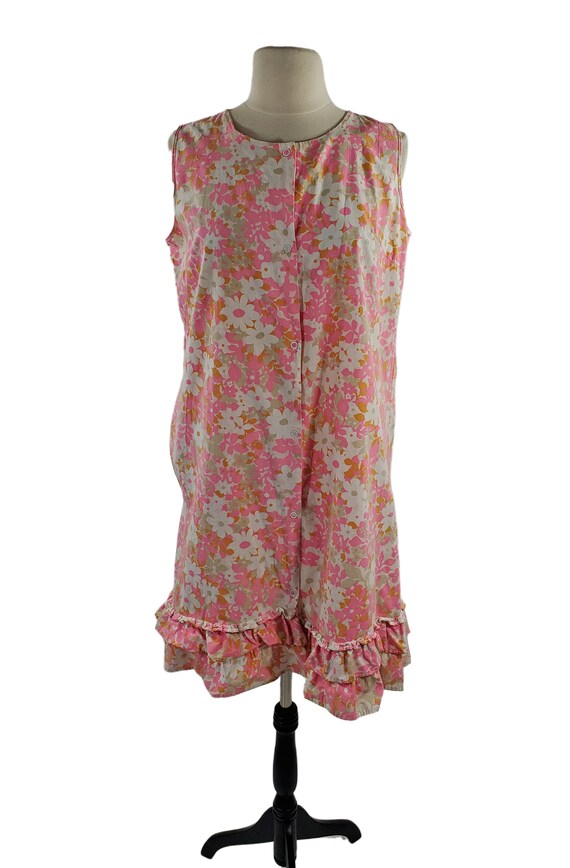 1960s Pink, White, Orange and Taupe Floral Sleeve… - image 2