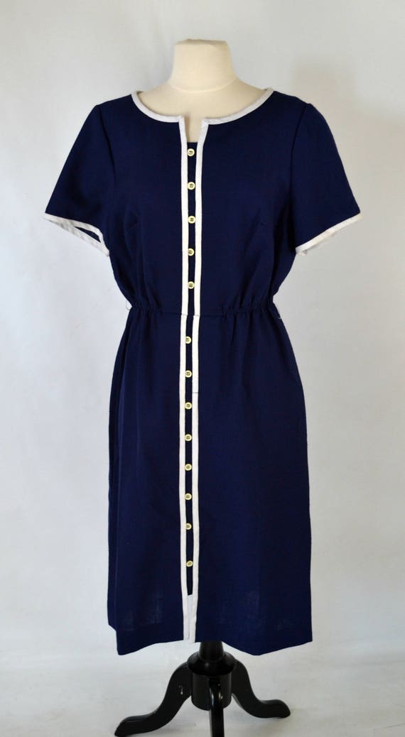1960s Dark Blue Shirtwaist, A-line, Tea Length Dr… - image 2