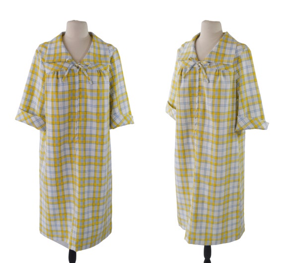 1960s/1970s Yellow, White and Blue Plaid Shift Dress - Etsy