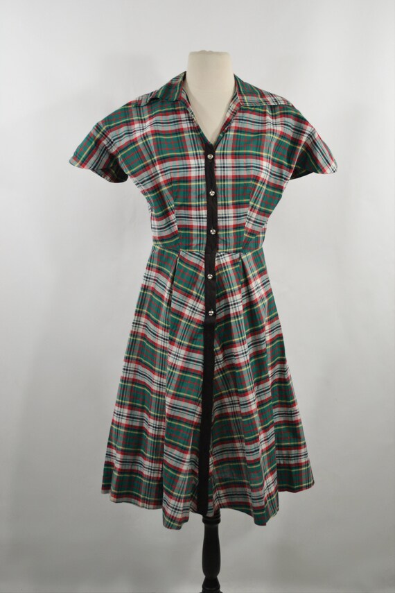 1950s Green, White, Red and Yellow Tartan Plaid F… - image 2