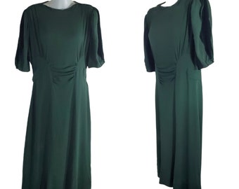 1940s Dark Green Crepe Short Sleeve Dre