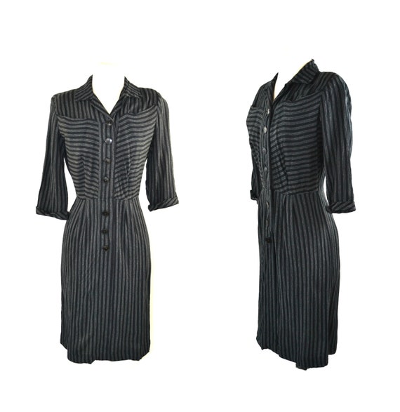 1950s/1960s Black and Gray Vertical Stripe Wiggle… - image 1