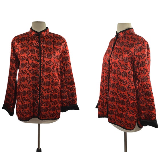 1970s/1980s Red and Black Asian Inspired Quilted … - image 1