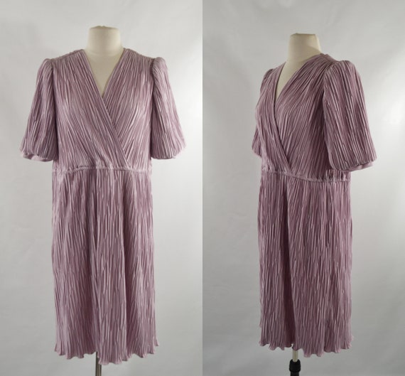 1980s Mauve Fortuny Pleated Midi Dress