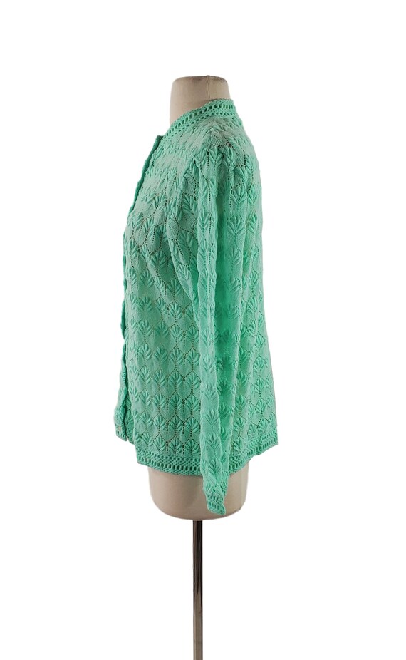 1960s/1970s Mint Green Button Up Cardigan Sweater… - image 4