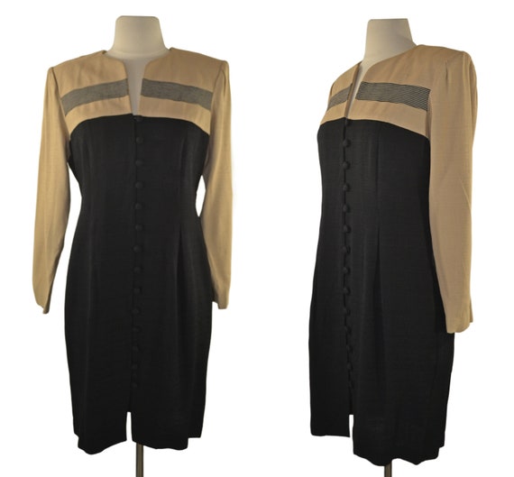 1980s/1990s Black and Tan Color Block New Wave Sh… - image 1