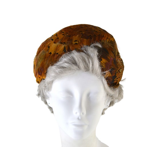 1950s Feathered Fascinator Hat, Golden Brown Clip, Vintage  display picture 3