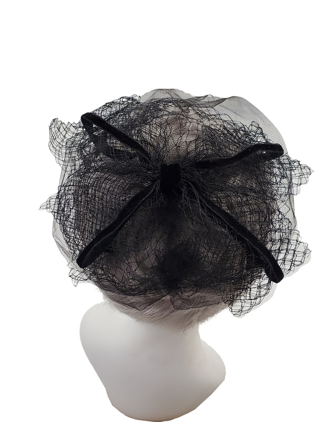 1950s Black Velvet Bow Birdcage Hat/fascinator, Rockabilly  display picture 1