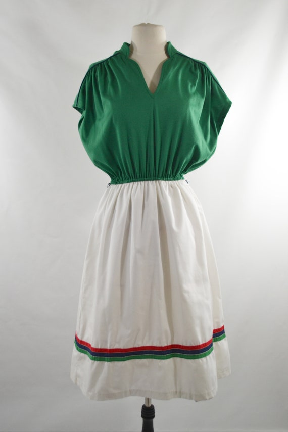 1960s/1970s Green and White Shirtwaist Style Day … - image 2