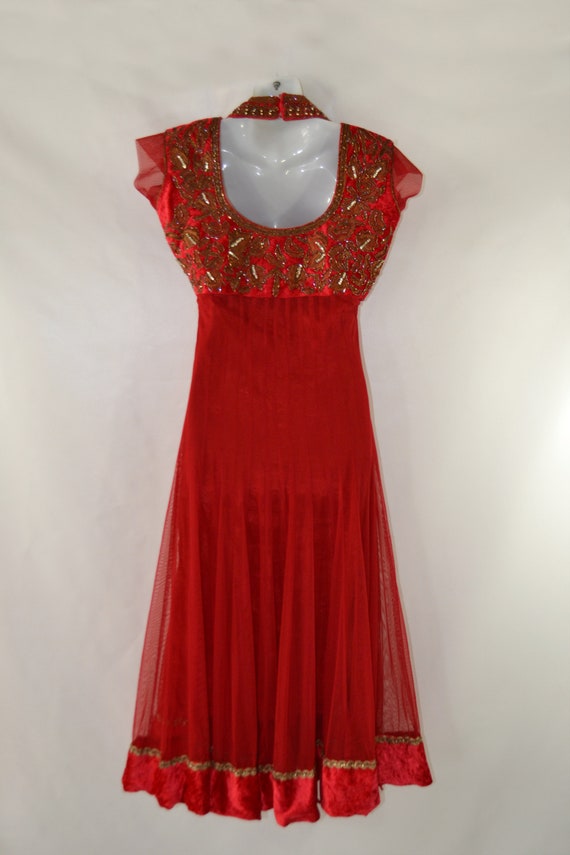 Vintage Lipstick Red Bollywood Empire Waist Dress - image 4