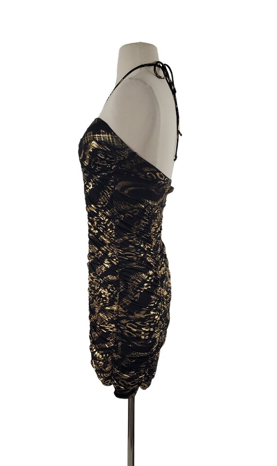 1990s/Y2K Black and Gold Ruched Club Dress by Lip… - image 6