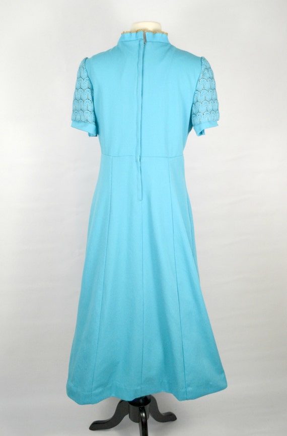 1970s Sky Blue with Gold Trim Maxi Dress, Party, … - image 5