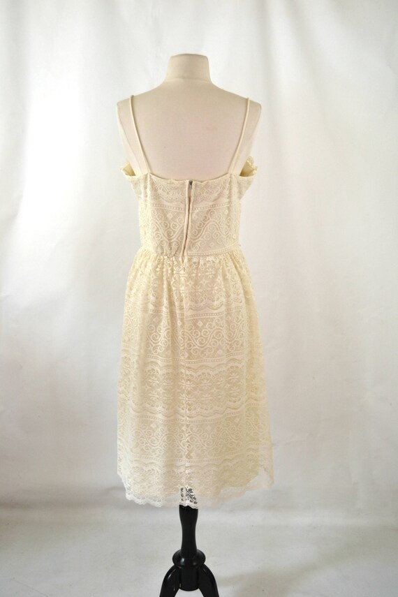 1970s Ivory Lace Overlay Spaghetti Strap Sundress… - image 5