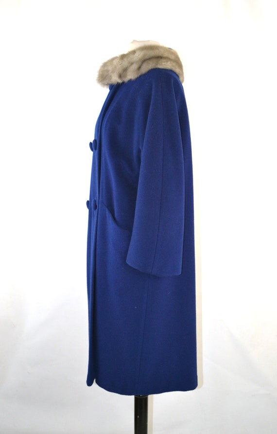 1960s Cerulean Blue Wool Coat with Silver Mink Co… - image 2