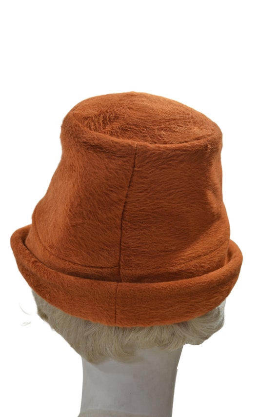 1970s Burnt Orange Mohair Velour Peach Basket Hat, Si… - Gem