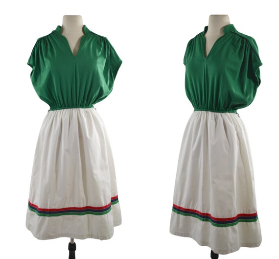 1960s/1970s Green and White Shirtwaist Style Day … - image 1