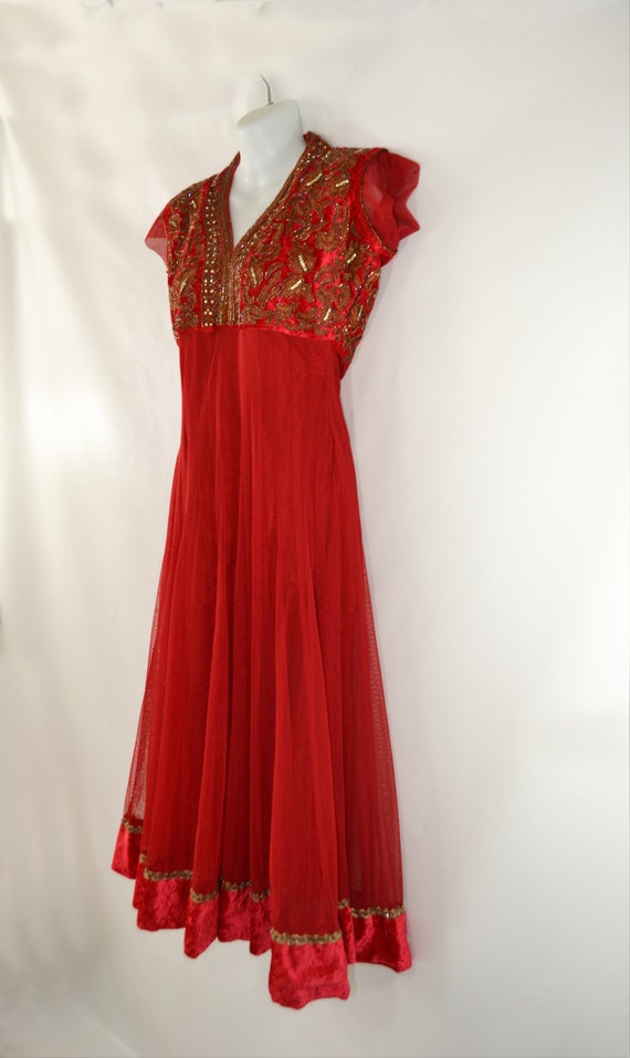 Vintage Lipstick Red Bollywood Empire Waist Dress - image 5