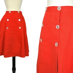 1950s Lipstick Red Khaki A-line Knee Length Skirt, Nautical, Sailor