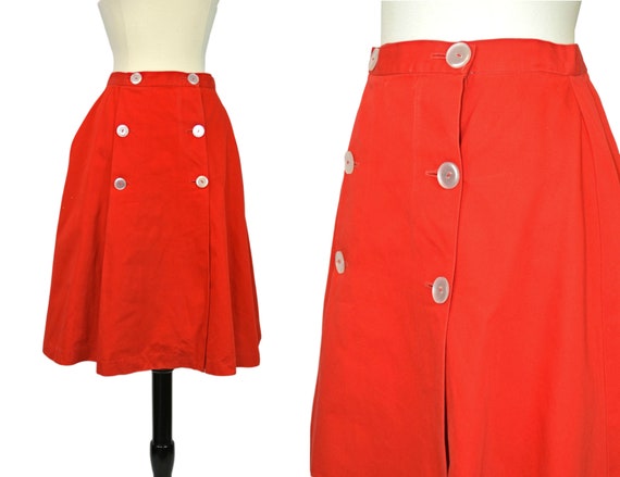 1950s Lipstick Red Khaki A-line Knee Length Skirt… - image 1