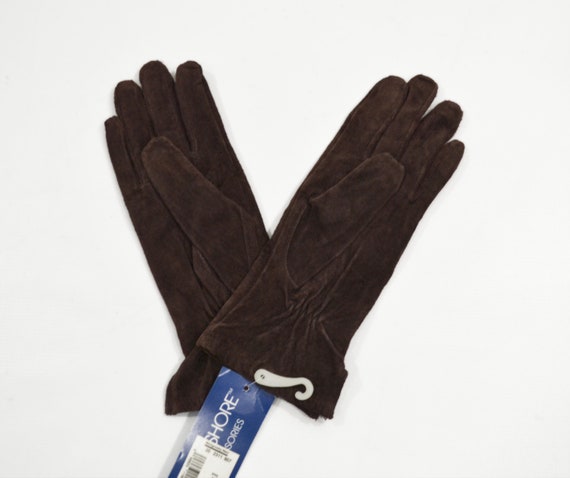 Vintage NOS Brown Genuine Leather Winter Gloves b… - image 4
