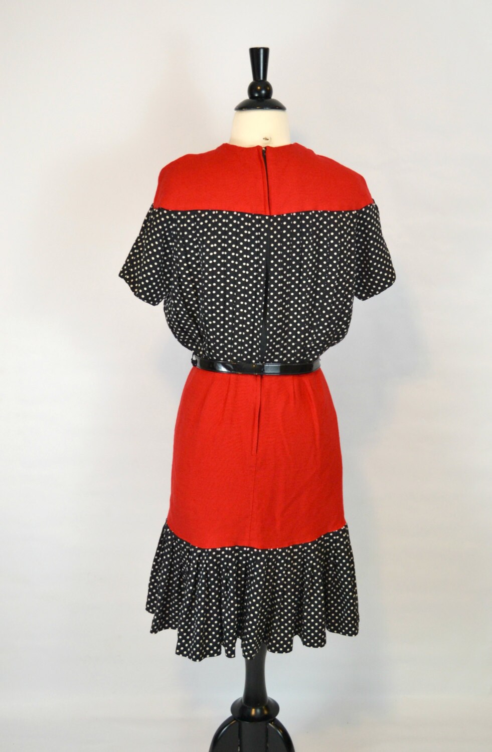 1970s Red Polka Dot Circle Skirt Dress | small/medium