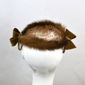 1950s Real Mink Fur and Bow Fascinator Hat, Cocktail Hat, Millinery, Needs TLC image 3