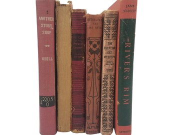 Vintage Red Book Decor, Stack of 6 Books, Red Book Bundle