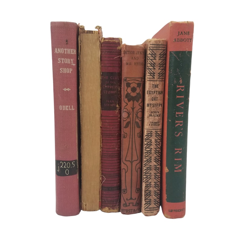 Vintage Red Book Decor, Stack of 6 Books, Red Book Bundle image 1