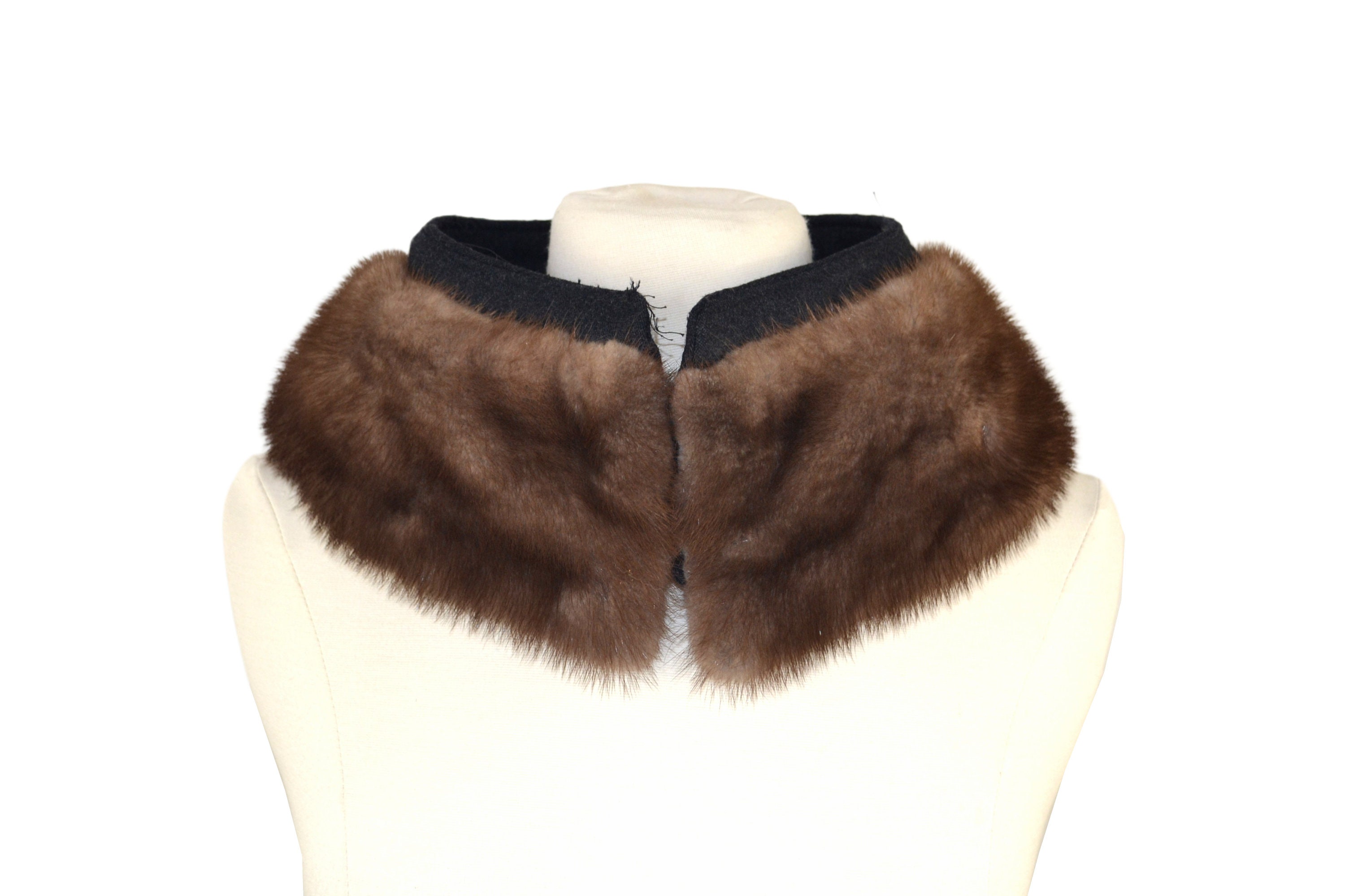 Vintage Medium Brown Mink Real Fur Collar, Coat Fur Collar, Black