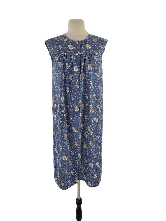 1970s/1980s Blue Daisy Print Smock Muu-muu Dress … - image 2