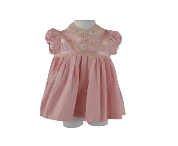 1950s Infant Pale Pink Cotton Dress, 18/24 Months - image 1