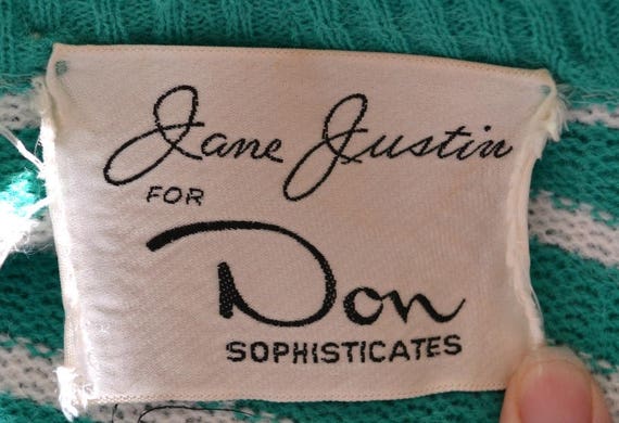 1960s Green Stripe Knit Dress Set, Linen Skirt - image 9