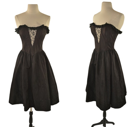 1980s Black Strapless Cocktail Dress by Gunne Sax
