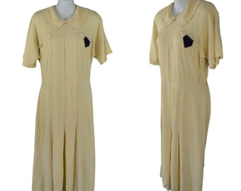 1940er Jahre weiches, buttergelbes Krepp-Kleid, Bedarf TLC, Nachlassfrisch