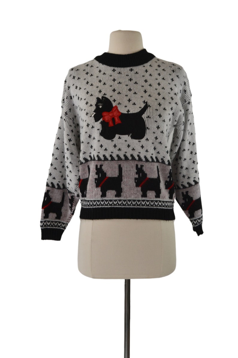 1980s Girls Black and White Scottish Terrier Pullover Sweater by Hot Fudge image 2