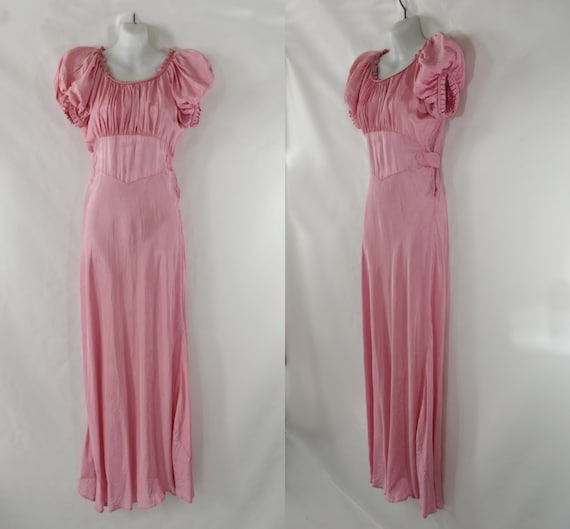 1930s Pink Biased Cut Liquid Satin Gown