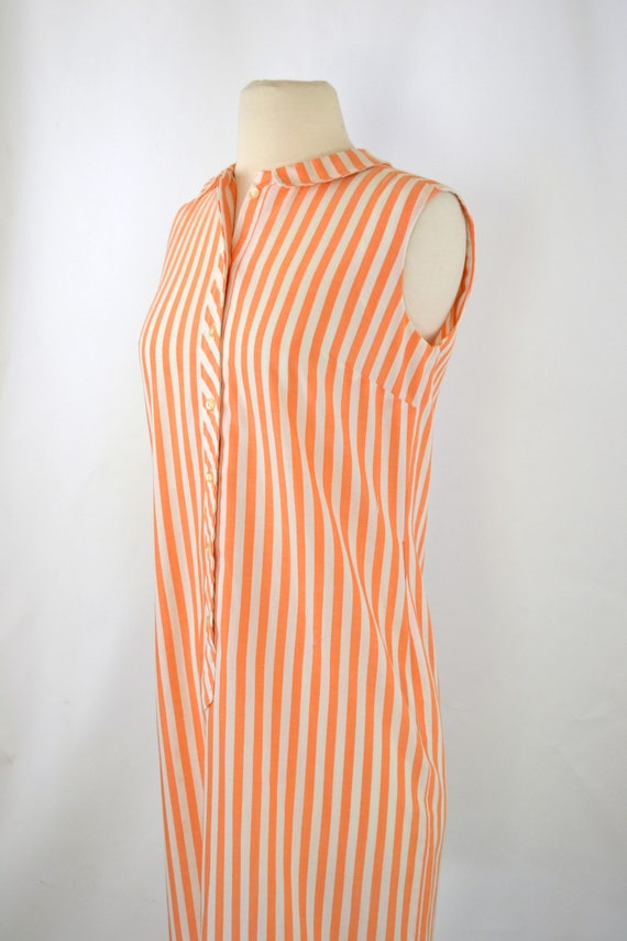 1960s Orange and White Vertical Stripe Shift Dres… - image 3