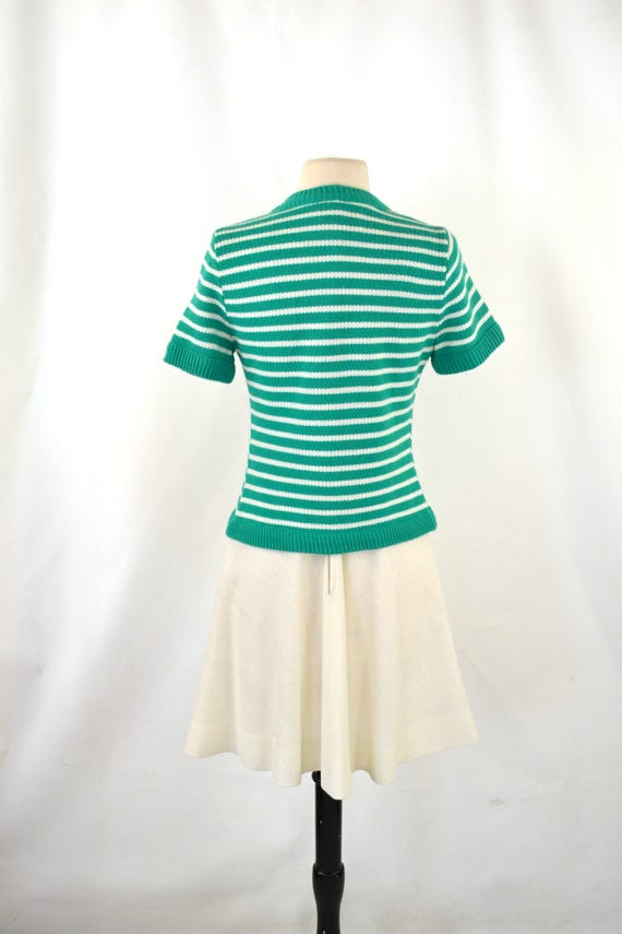 1960s Green Stripe Knit Dress Set, Linen Skirt - image 7