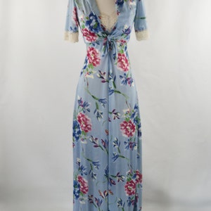 1970s Light Blue Stylized Floral Print Maxi Dress and Matching Bolero ...