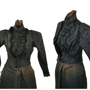 1880s/1890s Victorian Black Damask Ruffled Blouse, Display Piece, Museum Piece, Estate Fresh, Needs TLC image 1