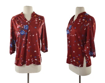 1970s Red Floral Blouse by Tabby of California