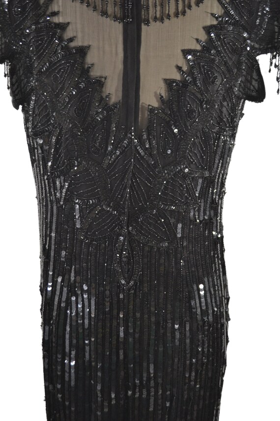 1980s Black Silk and Beaded Sheath Dress by Scala - image 8