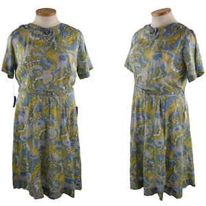 1950s NOS Blue, Green, Yellow and White Floral Print VOLUP Dress by Caldwell Casuals