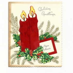 Vintage Weihnachtsrote Kerze Feiertags-Grußkarte, Feiertags-Karte, beste Wünsche für Ihr Weihnachten, Ephemera, Scrapbooking