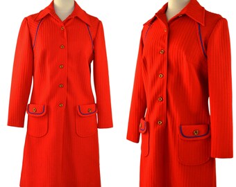 1960s Lipstick Red Ribbed Shift Coat Dress by Route One, Coast to Coast