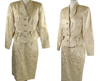 1980s Gold Lame Metallic Brocade Fitted Jacket and Pencil Skirt by Rickie Freeman for Saks Fifth Avenue